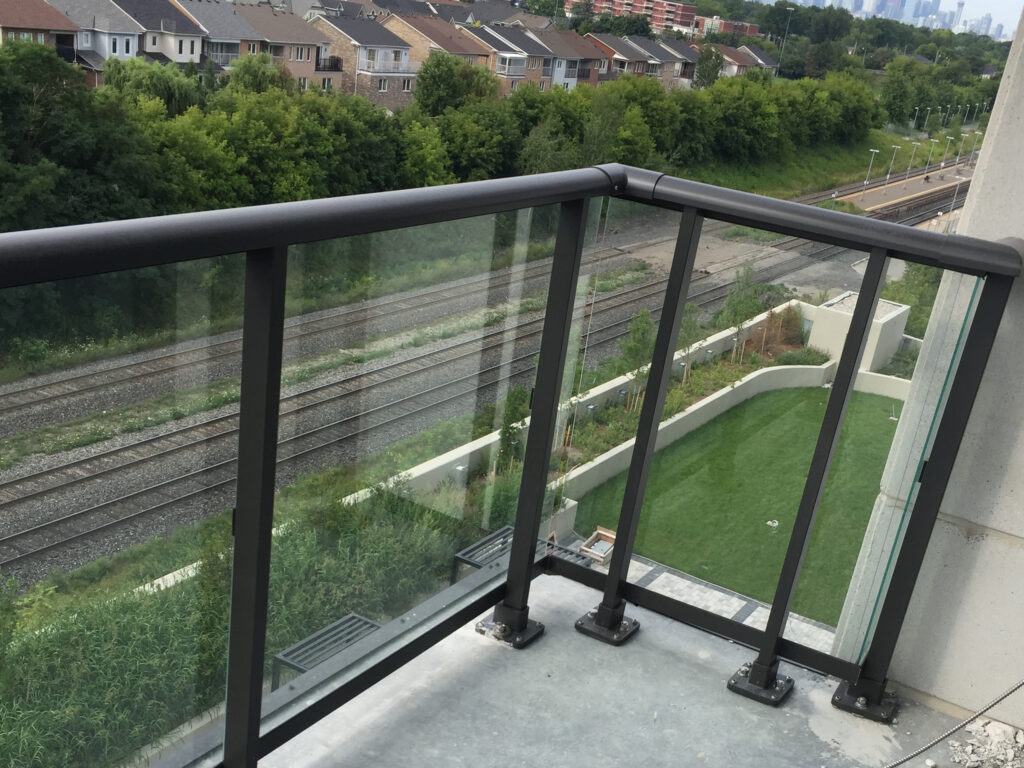 Railing analysis and design, steel aluminum glass infill base plate anchoring system